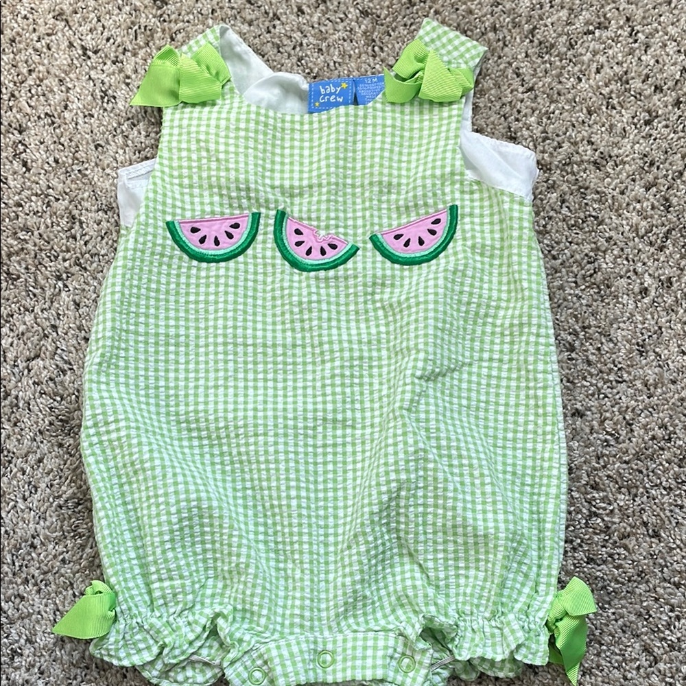 Green Gingham Baby Romper